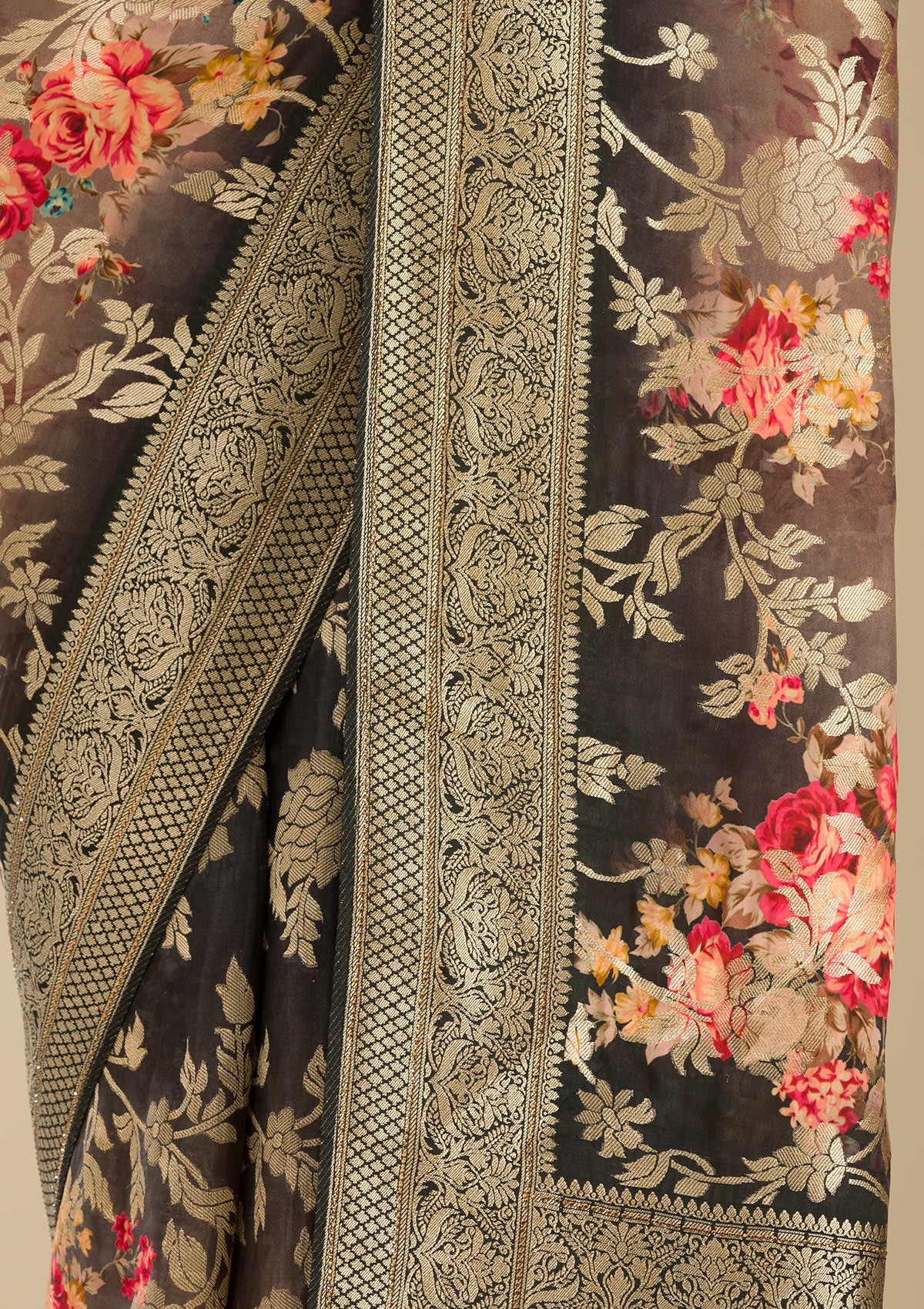 Grey Zariwork Georgette Saree