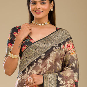 Grey Zariwork Georgette Saree