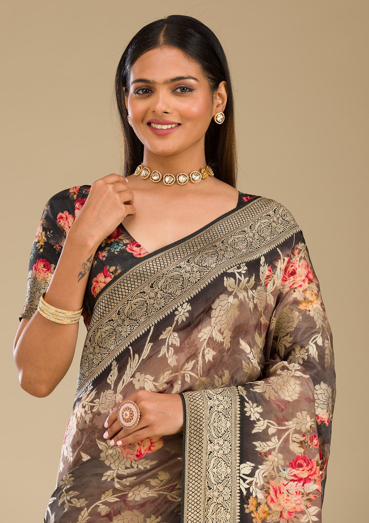Grey Zariwork Georgette Saree