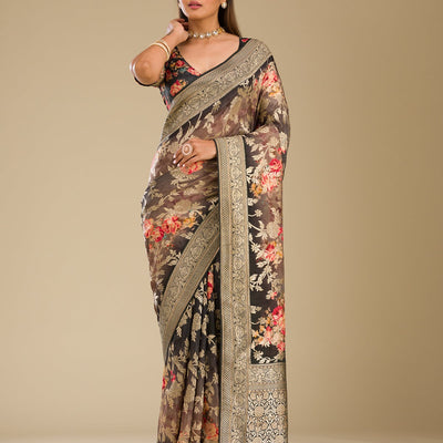 Grey Zariwork Georgette Saree