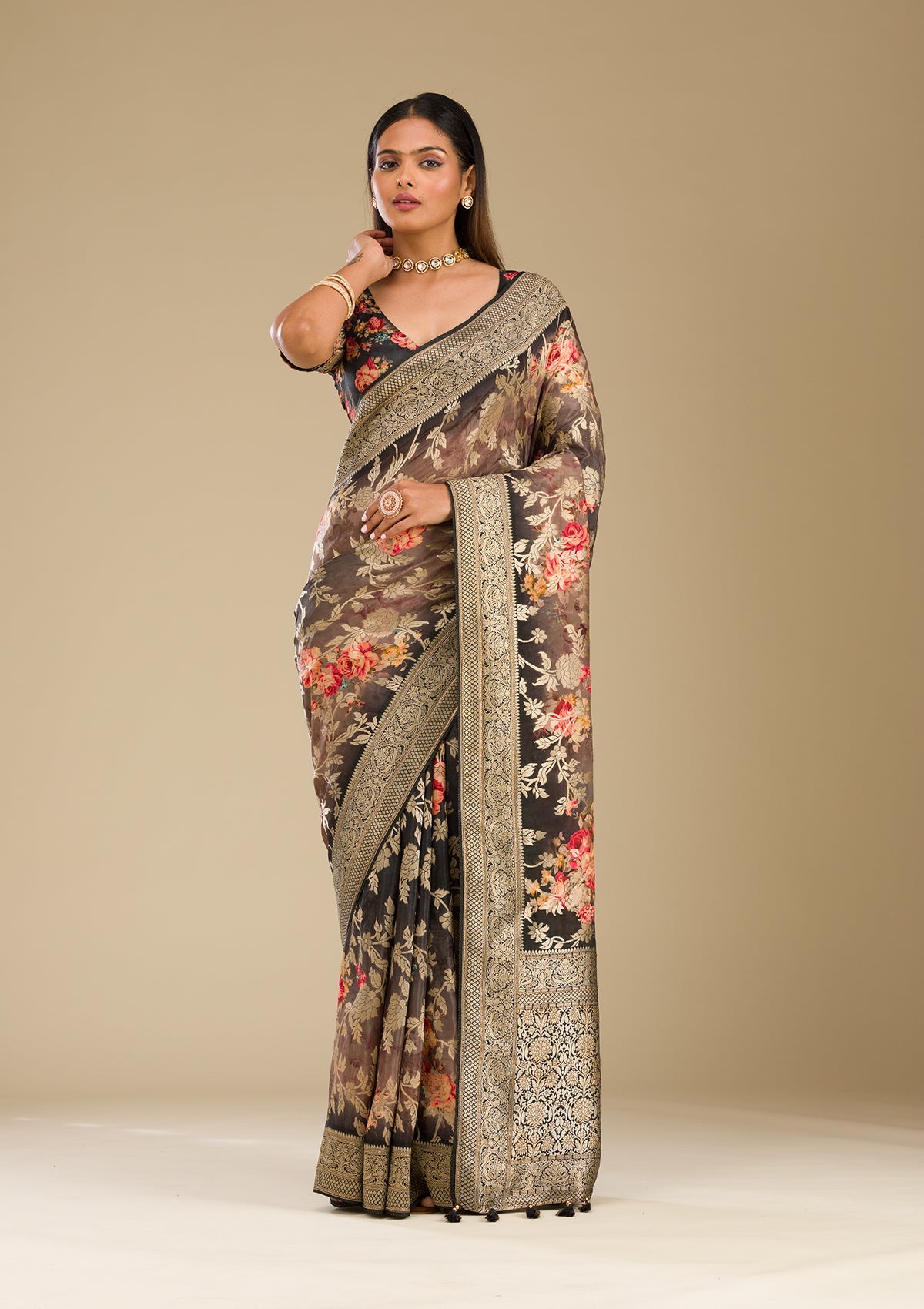 Grey Zariwork Georgette Saree