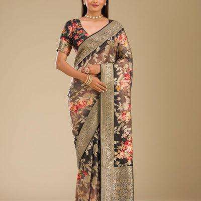 Grey Zariwork Georgette Saree