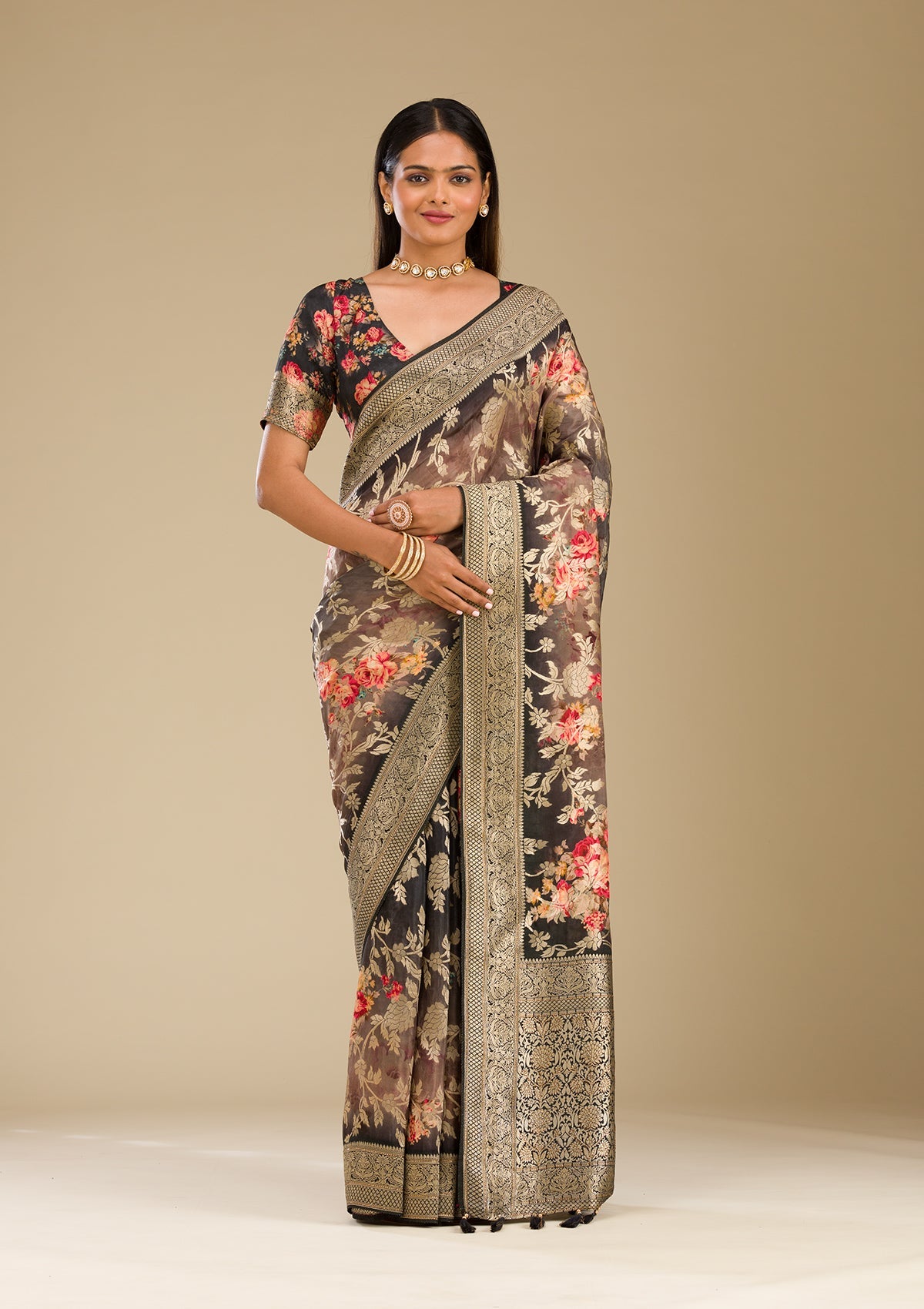 Grey Zariwork Georgette Saree