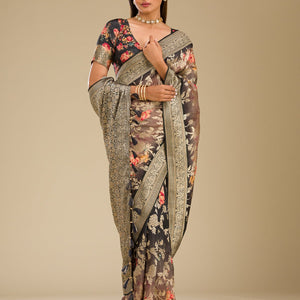 Grey Zariwork Georgette Saree