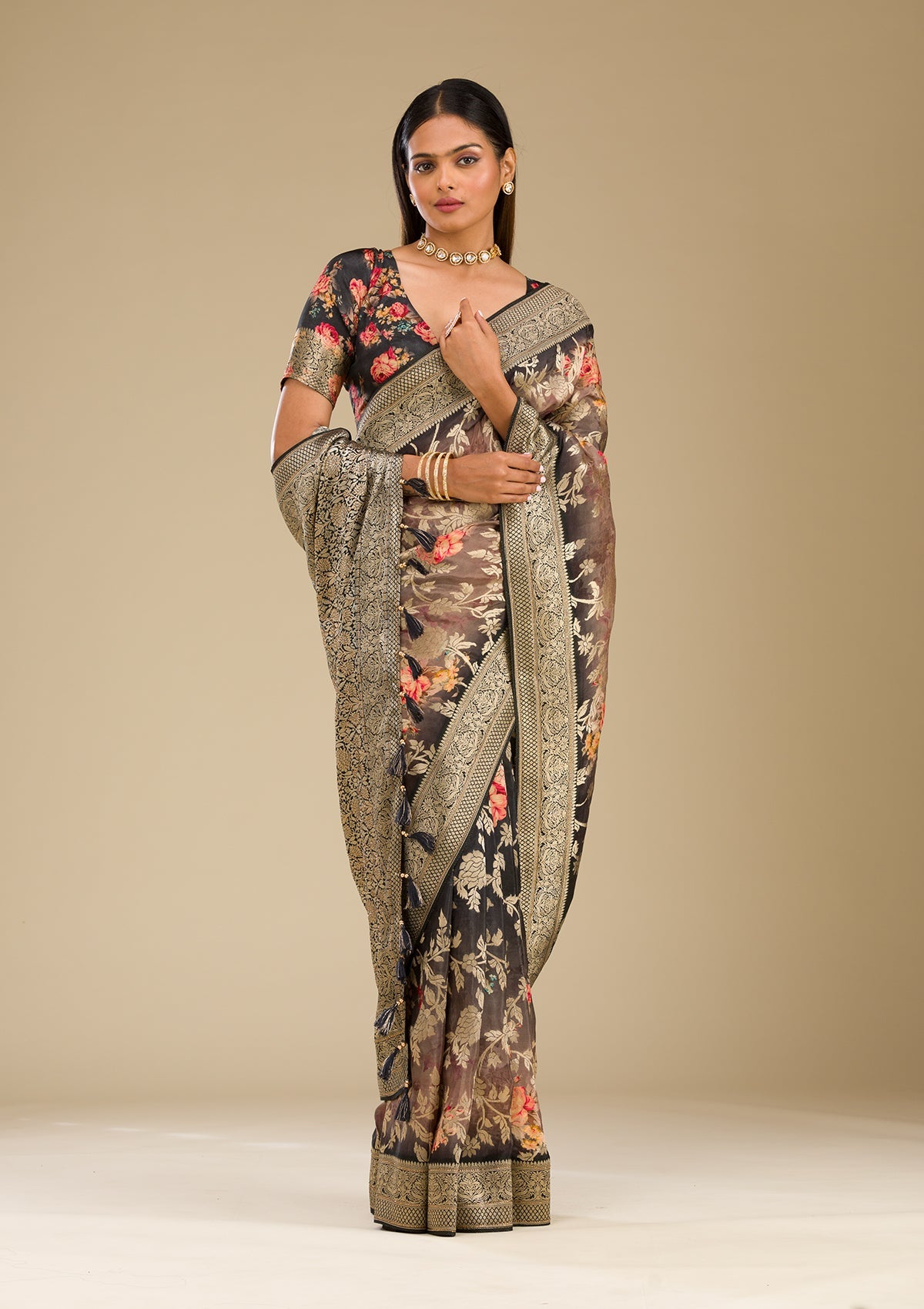Grey Zariwork Georgette Saree