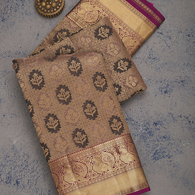 Grey Zariwork Pure Silk Saree