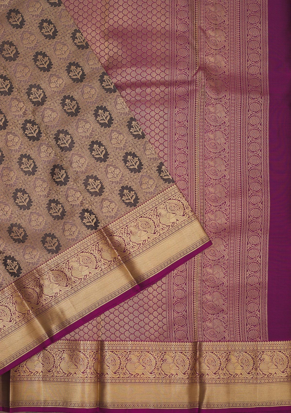 Grey Zariwork Pure Silk Saree