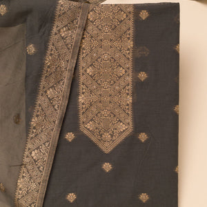 Grey Zariwork Soft Silk Unstitched Salwar Suit