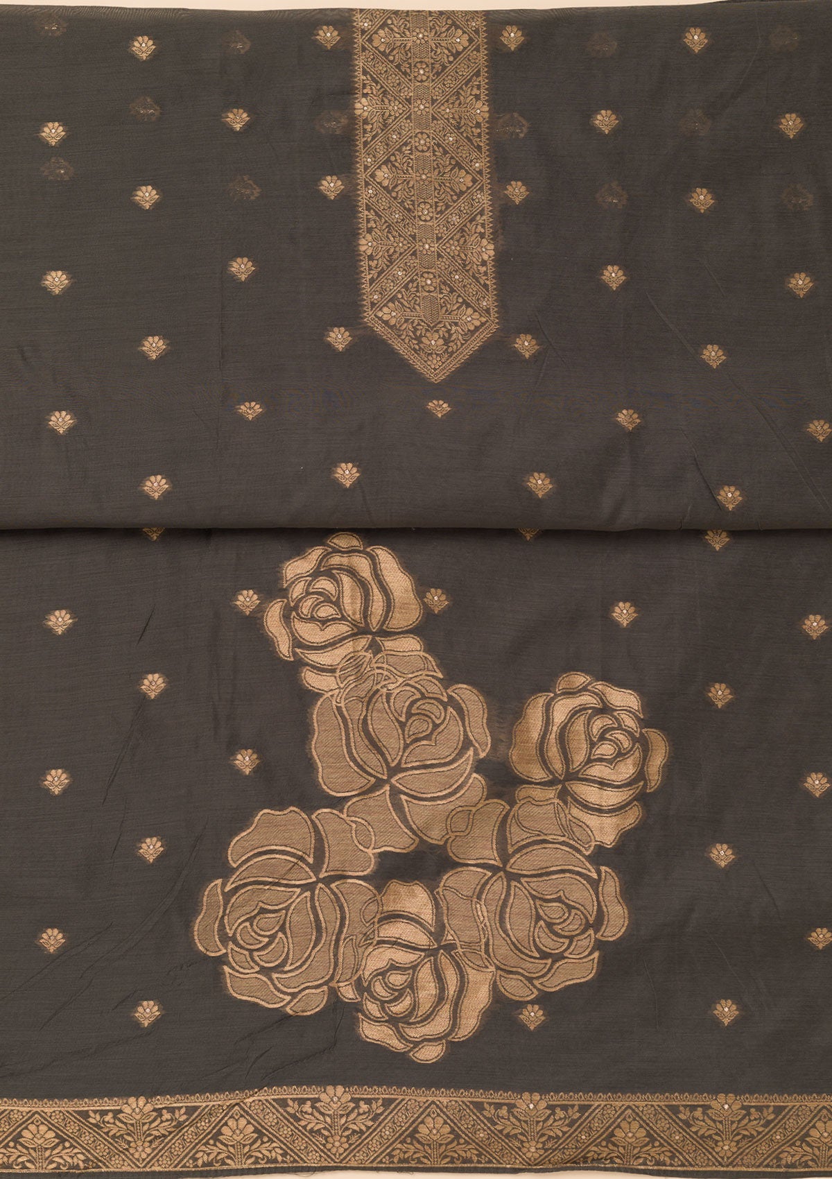 Grey Zariwork Soft Silk Unstitched Salwar Suit