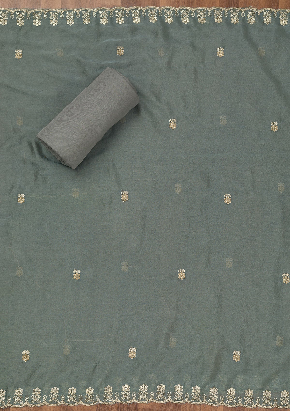 Grey Zariwork Tissue Unstitched Salwar Suit