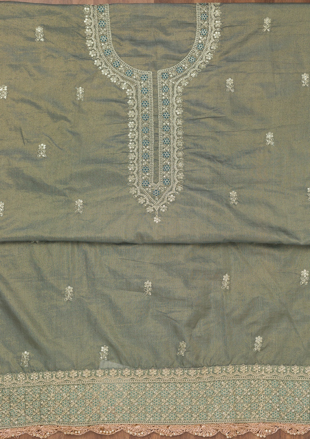 Grey Zariwork Tissue Unstitched Salwar Suit
