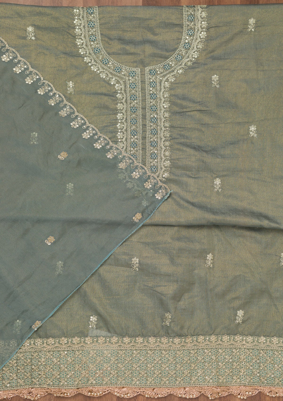 Grey Zariwork Tissue Unstitched Salwar Suit