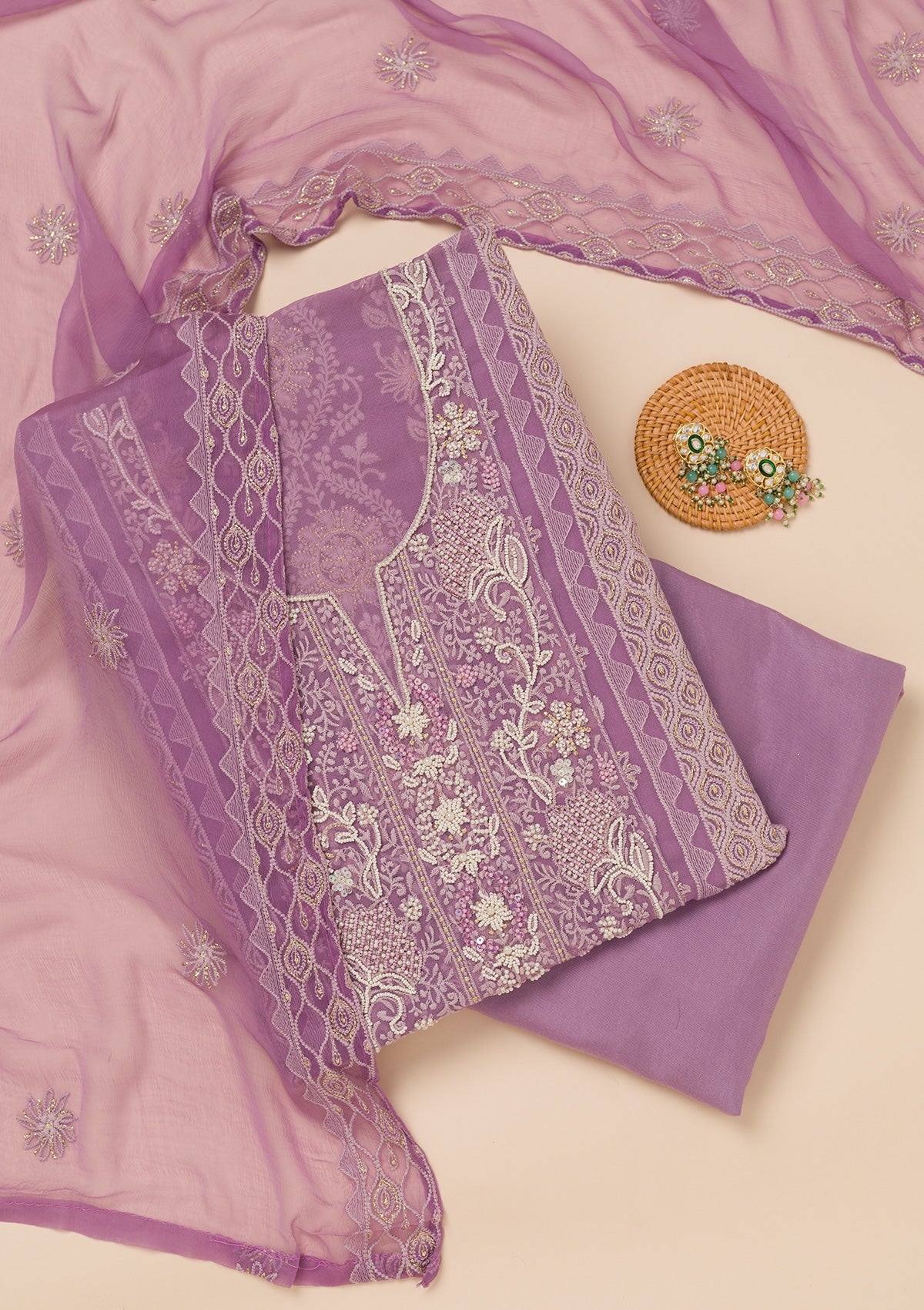 Lavender Chikankari Georgette Unstitched Salwar Suit