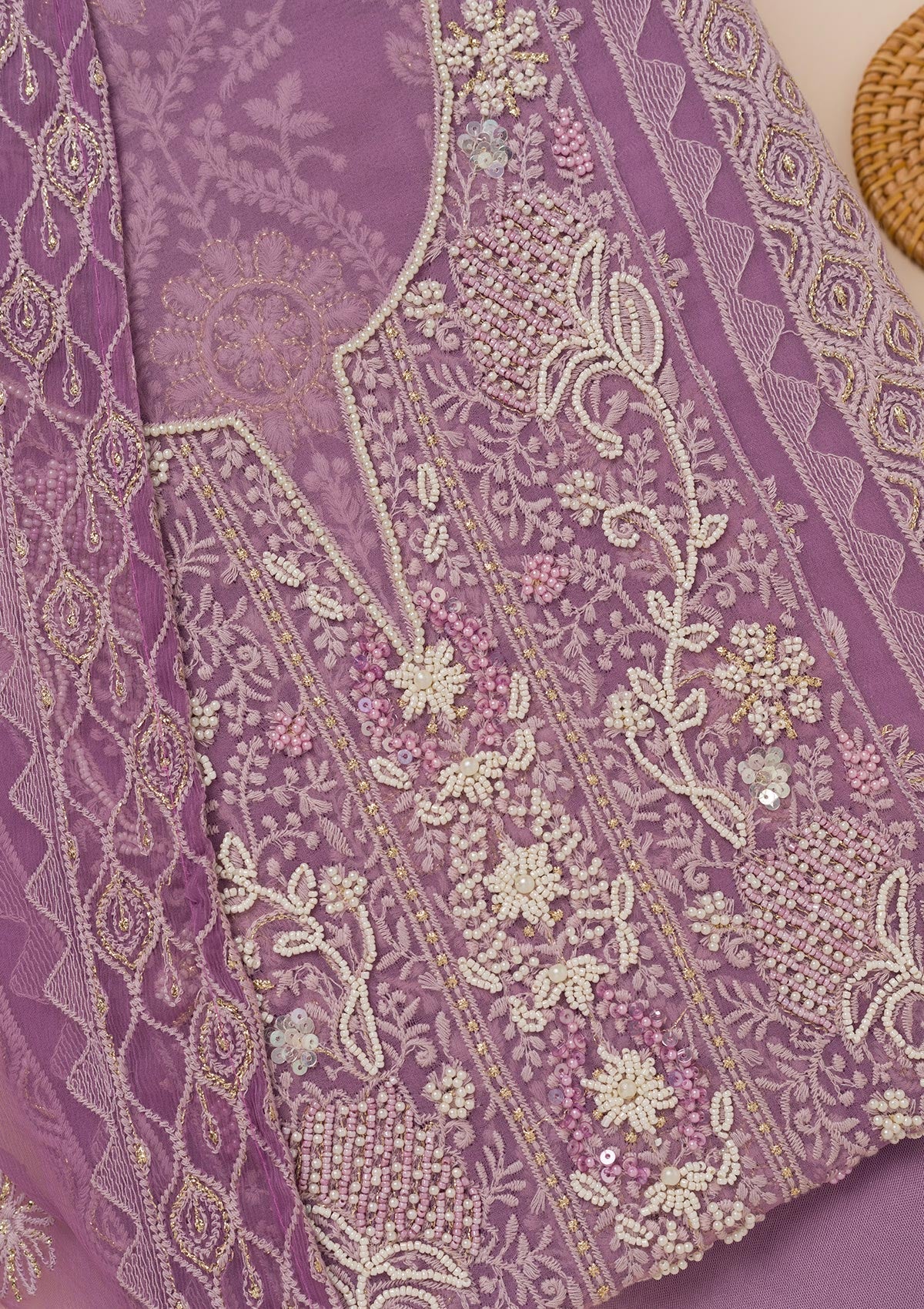 Lavender Chikankari Georgette Unstitched Salwar Suit