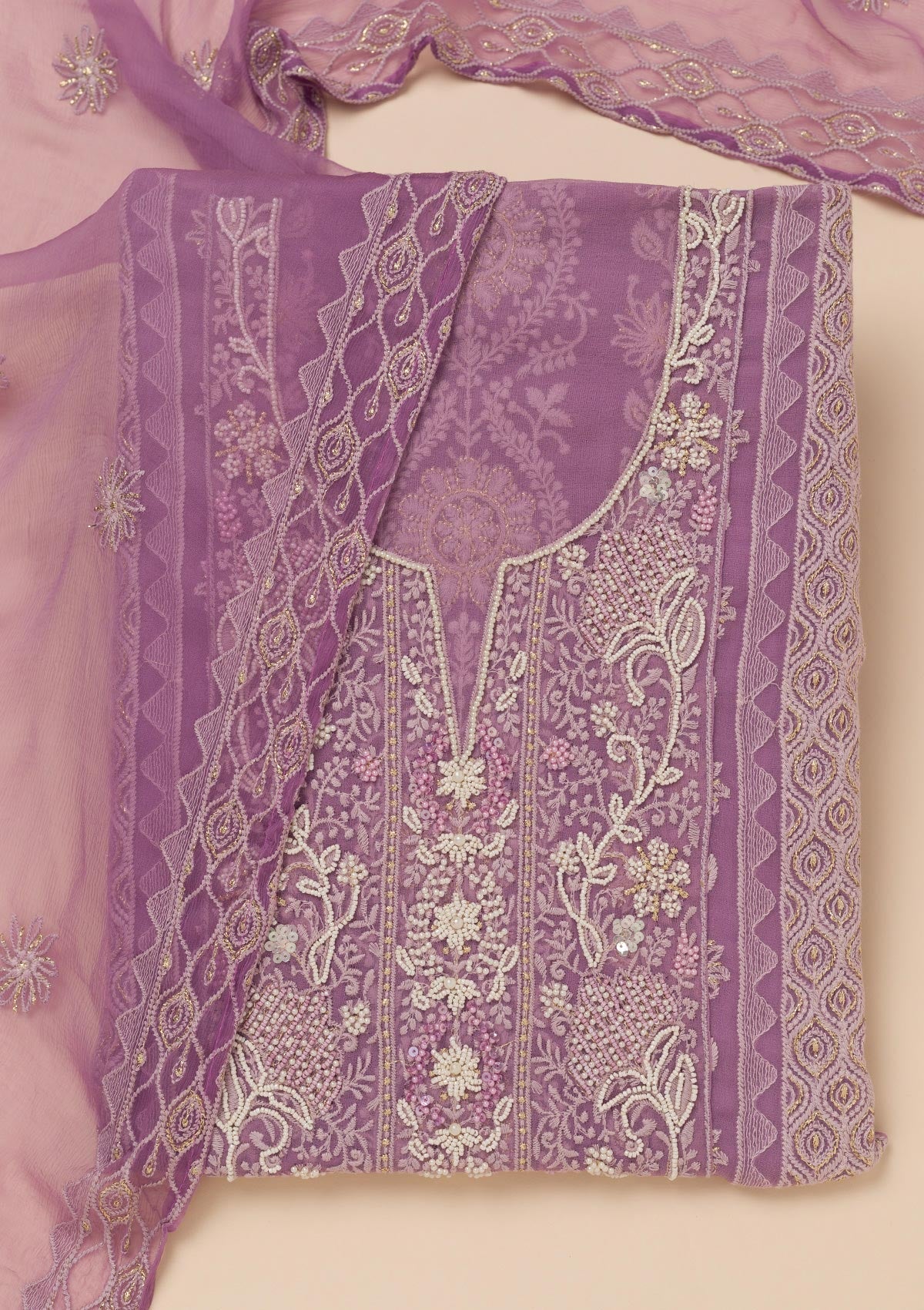 Lavender Chikankari Georgette Unstitched Salwar Suit