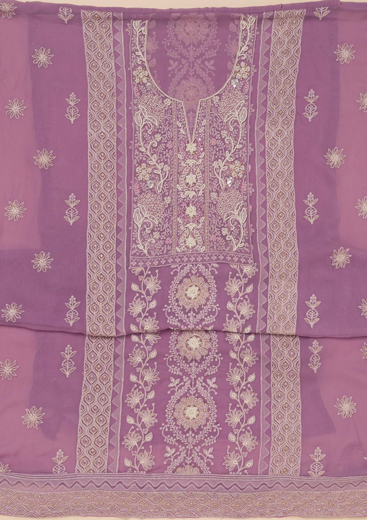 Lavender Chikankari Georgette Unstitched Salwar Suit