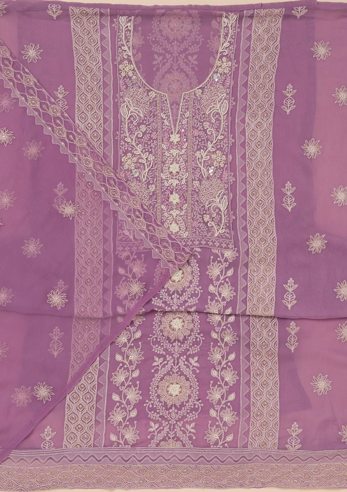 Lavender Chikankari Georgette Unstitched Salwar Suit
