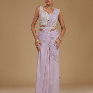 Lavender Cutdana Chiffon Readymade Saree