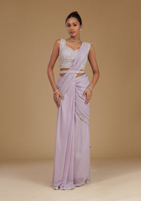 Lavender Cutdana Chiffon Readymade Saree