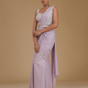 Lavender Cutdana Chiffon Readymade Saree