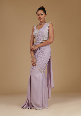 Lavender Cutdana Chiffon Readymade Saree