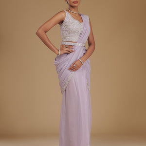 Lavender Cutdana Chiffon Readymade Saree
