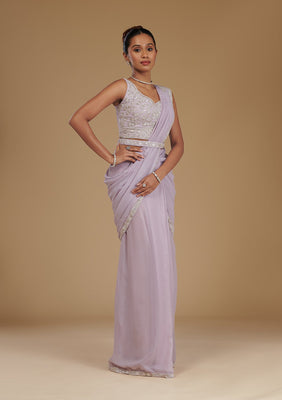Lavender Cutdana Chiffon Readymade Saree