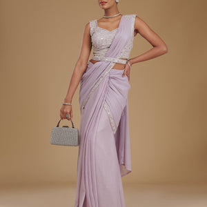 Lavender Cutdana Chiffon Readymade Saree
