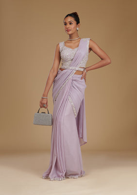 Lavender Cutdana Chiffon Readymade Saree