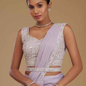 Lavender Cutdana Chiffon Readymade Saree