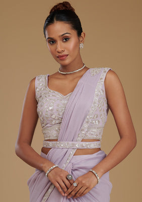 Lavender Cutdana Chiffon Readymade Saree