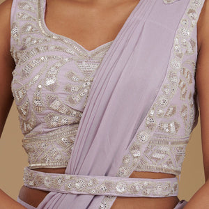 Lavender Cutdana Chiffon Readymade Saree