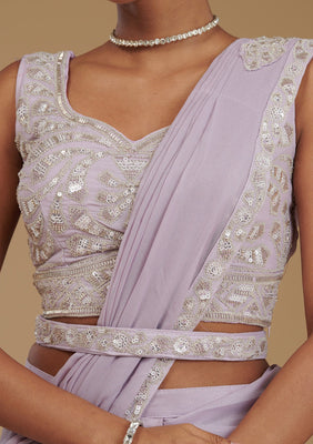 Lavender Cutdana Chiffon Readymade Saree