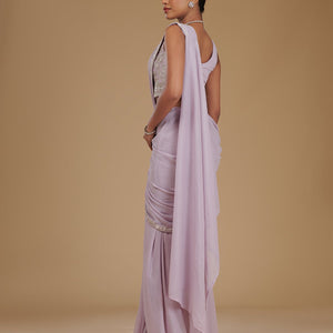 Lavender Cutdana Chiffon Readymade Saree