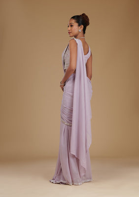 Lavender Cutdana Chiffon Readymade Saree