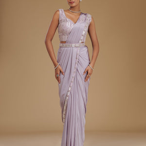 Lavender Cutdana Satin Readymade Saree