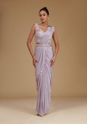 Lavender Cutdana Satin Readymade Saree