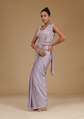 Lavender Cutdana Satin Readymade Saree