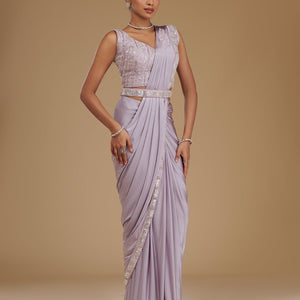 Lavender Cutdana Satin Readymade Saree