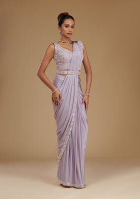 Lavender Cutdana Satin Readymade Saree