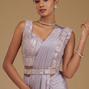 Lavender Cutdana Satin Readymade Saree