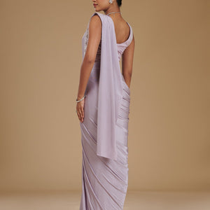 Lavender Cutdana Satin Readymade Saree