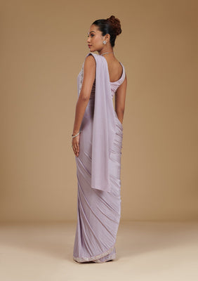 Lavender Cutdana Satin Readymade Saree