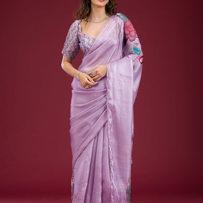 Lavender Printed Tissue Saree