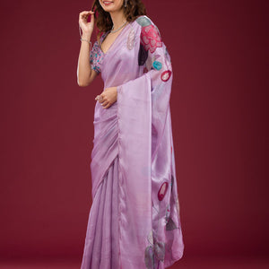 Lavender Printed Tissue Saree
