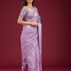 Lavender Printed Tissue Saree