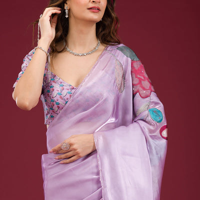 Lavender Printed Tissue Saree