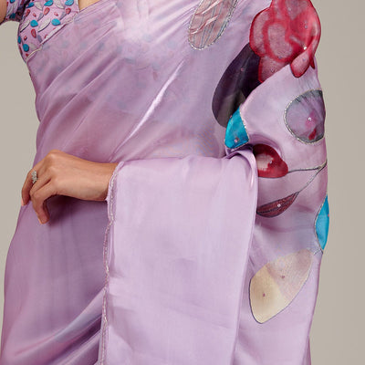 Lavender Printed Tissue Saree
