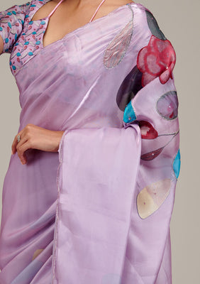Lavender Printed Tissue Saree