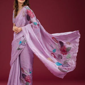 Lavender Printed Tissue Saree